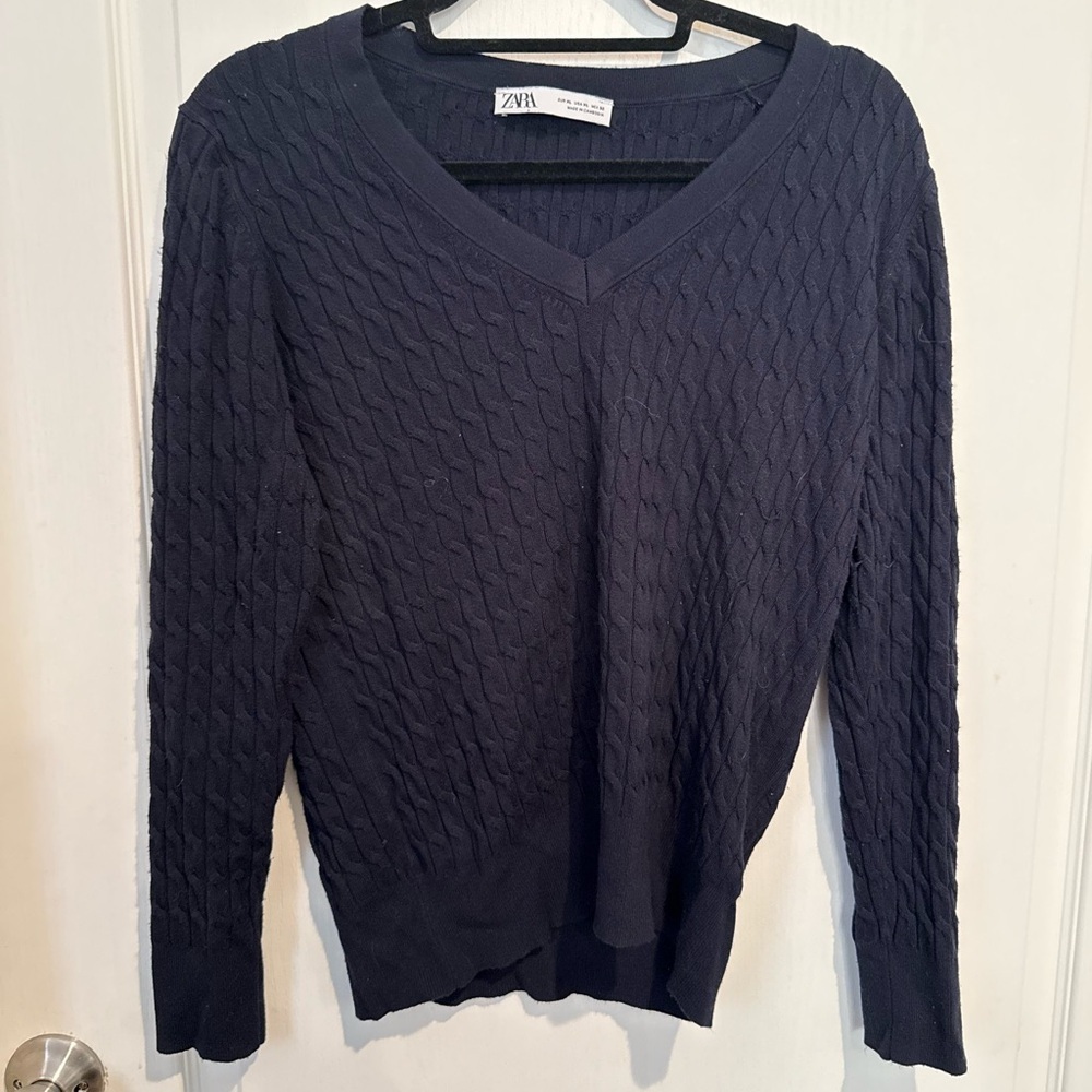 Zara Navy V-Neck Sweater